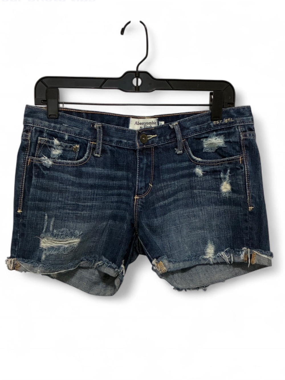 Abercrombie & Fitch Dark Blue Distressed Cuffed Denim Shorts